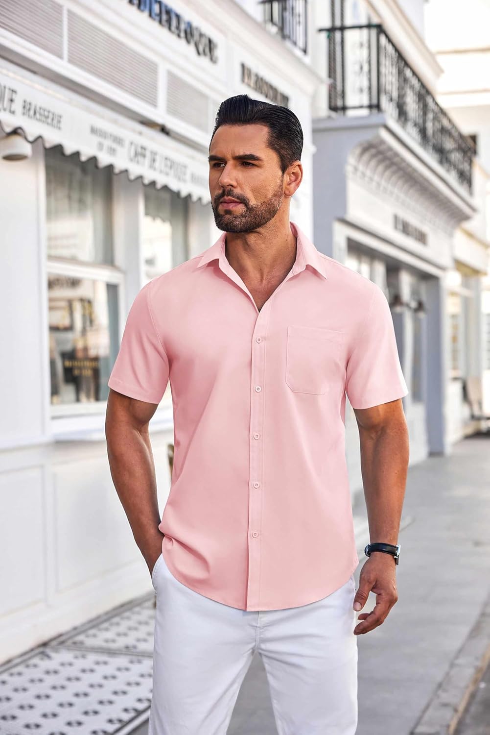 COOFANDY Mens Short Sleeve Dress Shirts Wrinkle Free Business Casual Button Down Shirt with Pocket - Image 2