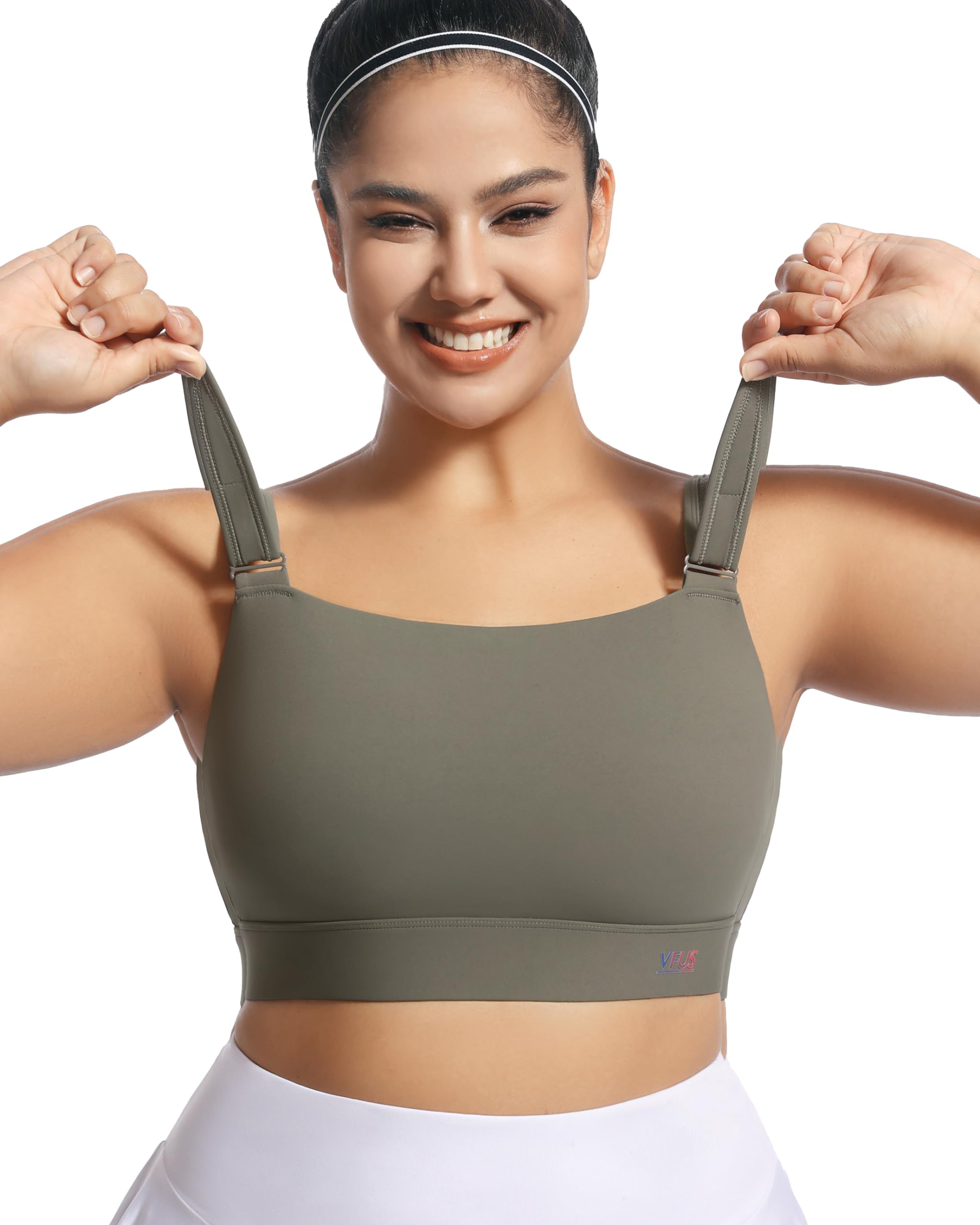 Womens Sports Bra Wirefree Adjustable Medium-High Support Everyday Wear for Large Bust Plus Size with Removable Pads