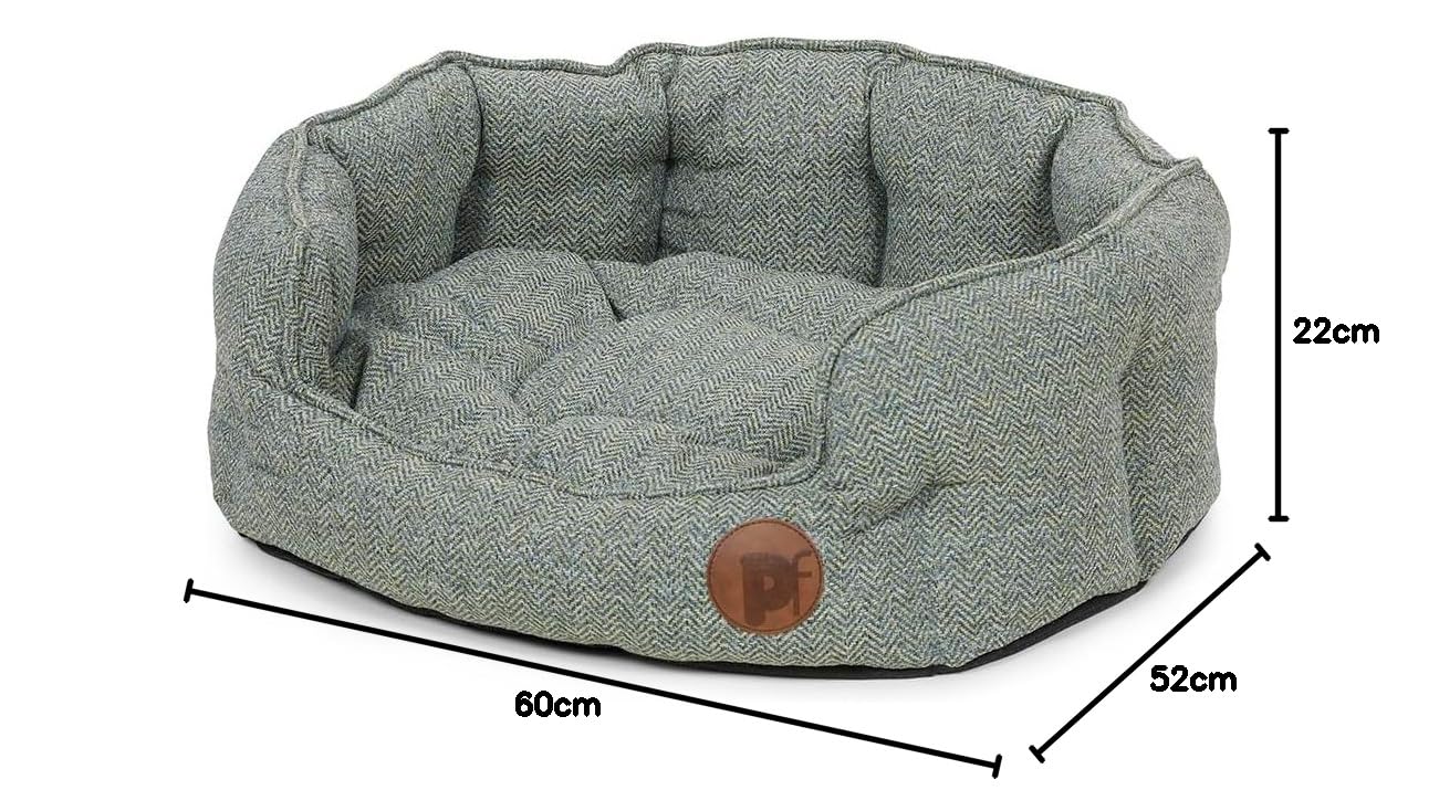Petface Sage Herringbone - Cama Ovalada para Perro con cojín extraíble, Lavable a máquina, tamaño Mediano (Paquete de 1)
