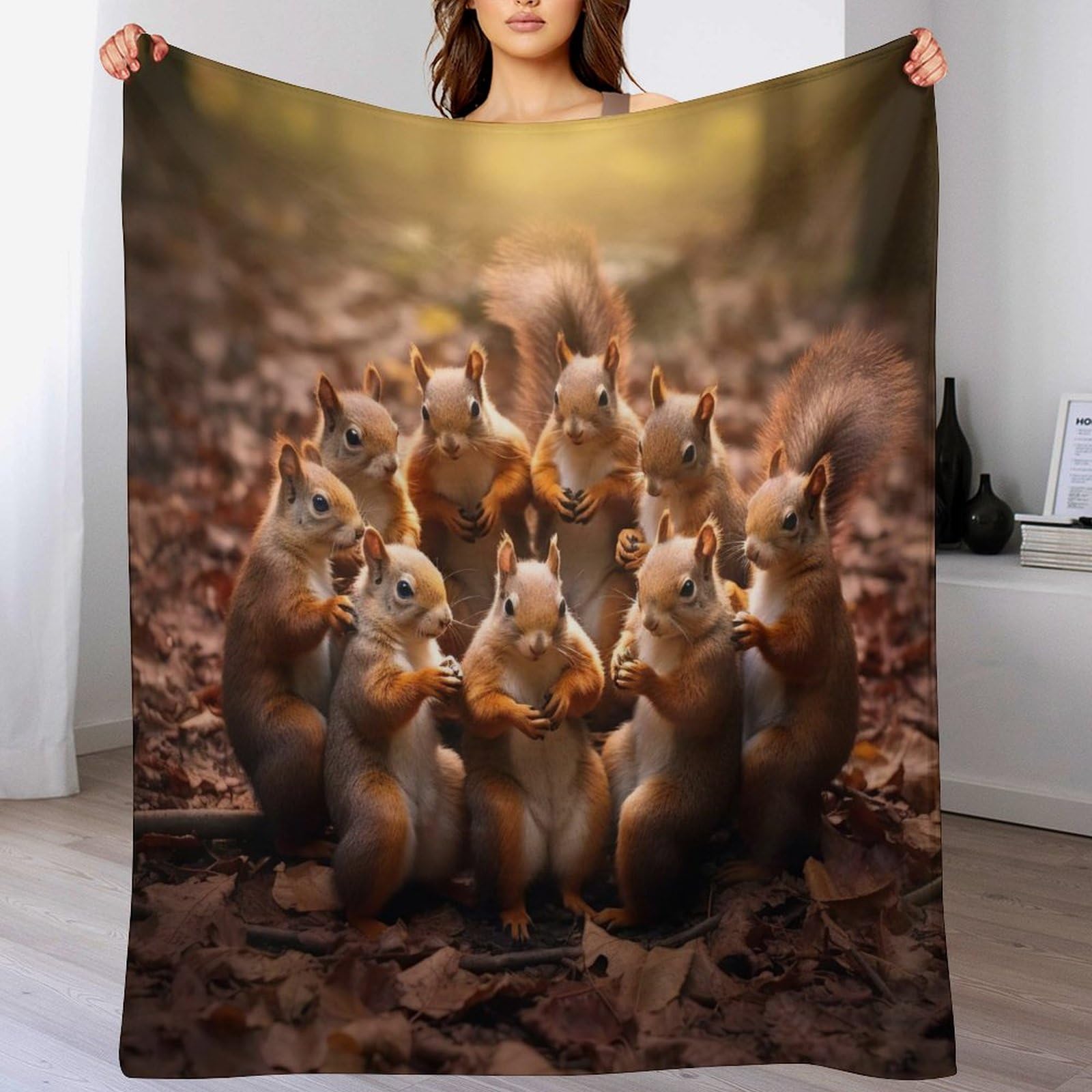 Couverture polaire écureuil en flanelle 150x200cm pour lit et canapé