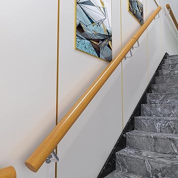 Pasamanos de madera de 30cm-450cm, juego completo de barandilla de madera antideslizante con soporte de metal para seguridad en interiores y exteriores, varillas de soporte de escalera  Size 30cm