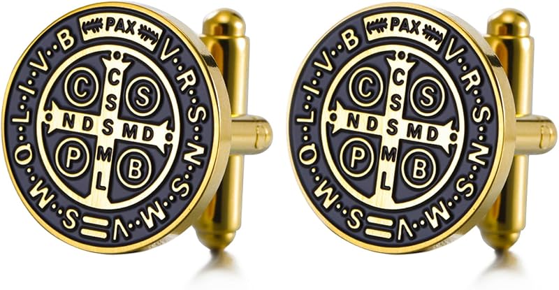 Saint Benedict Cufflinks Stainless Steel St. Benedict Cufflinks Jesus Cross Religious Catholic Amulet of Strength Faith Protection Peace Prayer Jewelry For Men