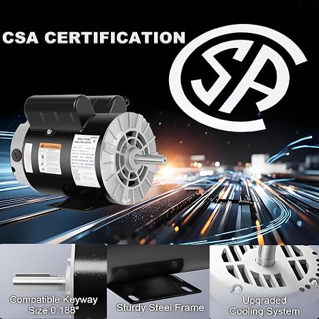 Kunray Air Compressor Motor, 3HP SPL Electric Motor, 56 Frame 3450 RPM,115/230V,18/9Amps Single Phase Motor, 5/8 Keyed Shaft, 1.88 Shaft Length 60 HZ,CCW Rotation