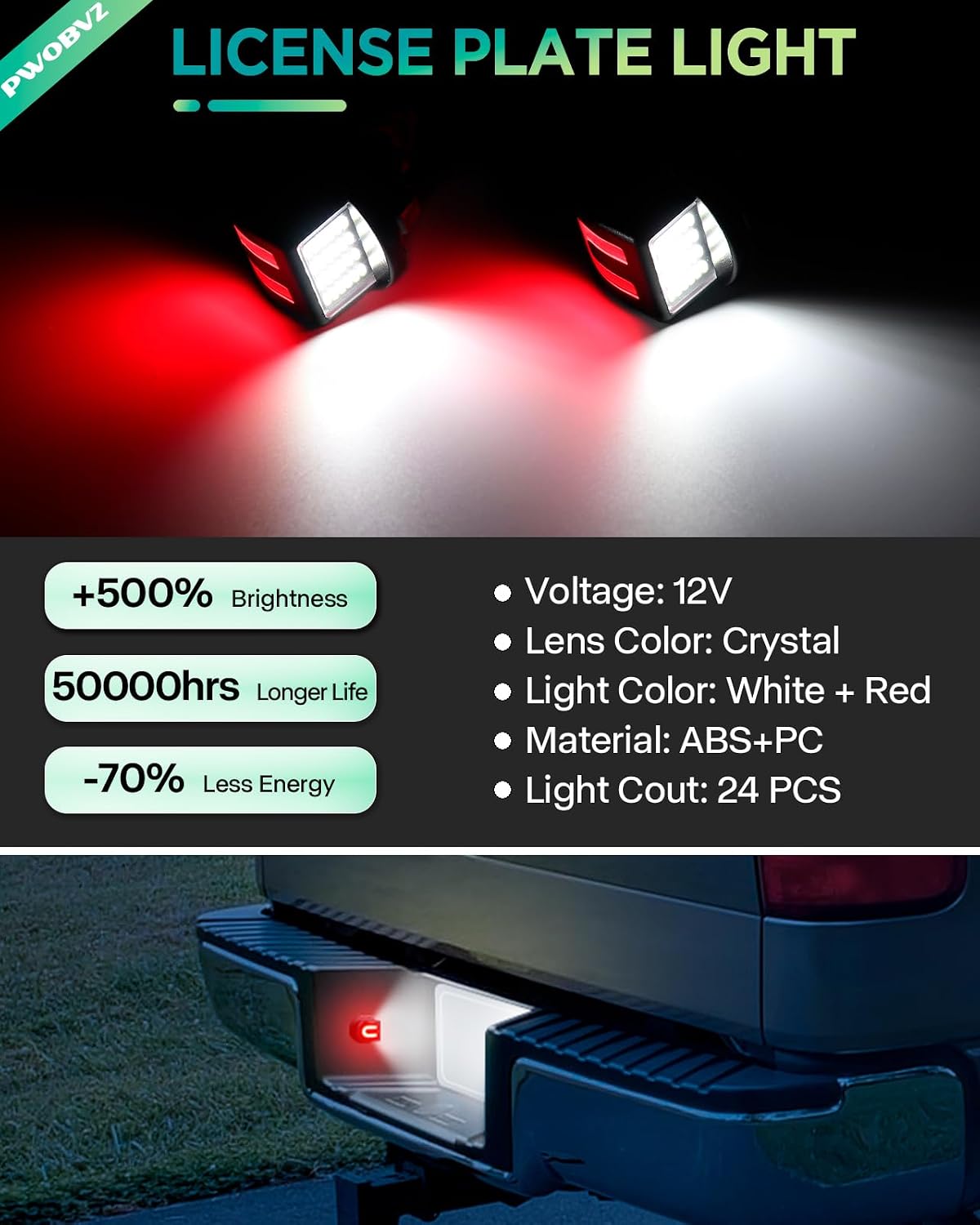 LED License Plate Lights Compatible with F150 1990–2014, F250/F350 1980–1999, F250 F350 F450 F550 Super Duty 1999–2016, Bronco BroncoII Ranger C-Shaped 6500K White & Red LED Rear Tag Lights Pack of 2
