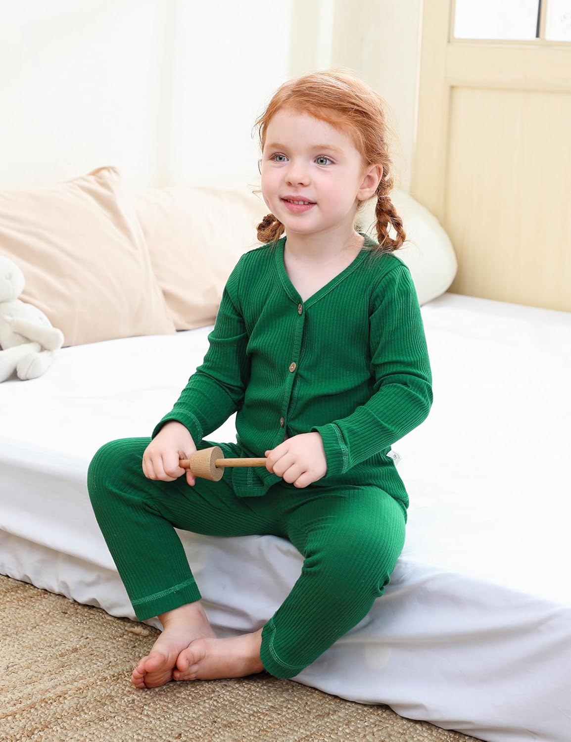 DIPUG Toddler Pajamas Cotton Full-Button Kids Long Sleeve Pjs Girls Solid Sleepwear Set 12M–7Y - Image 3