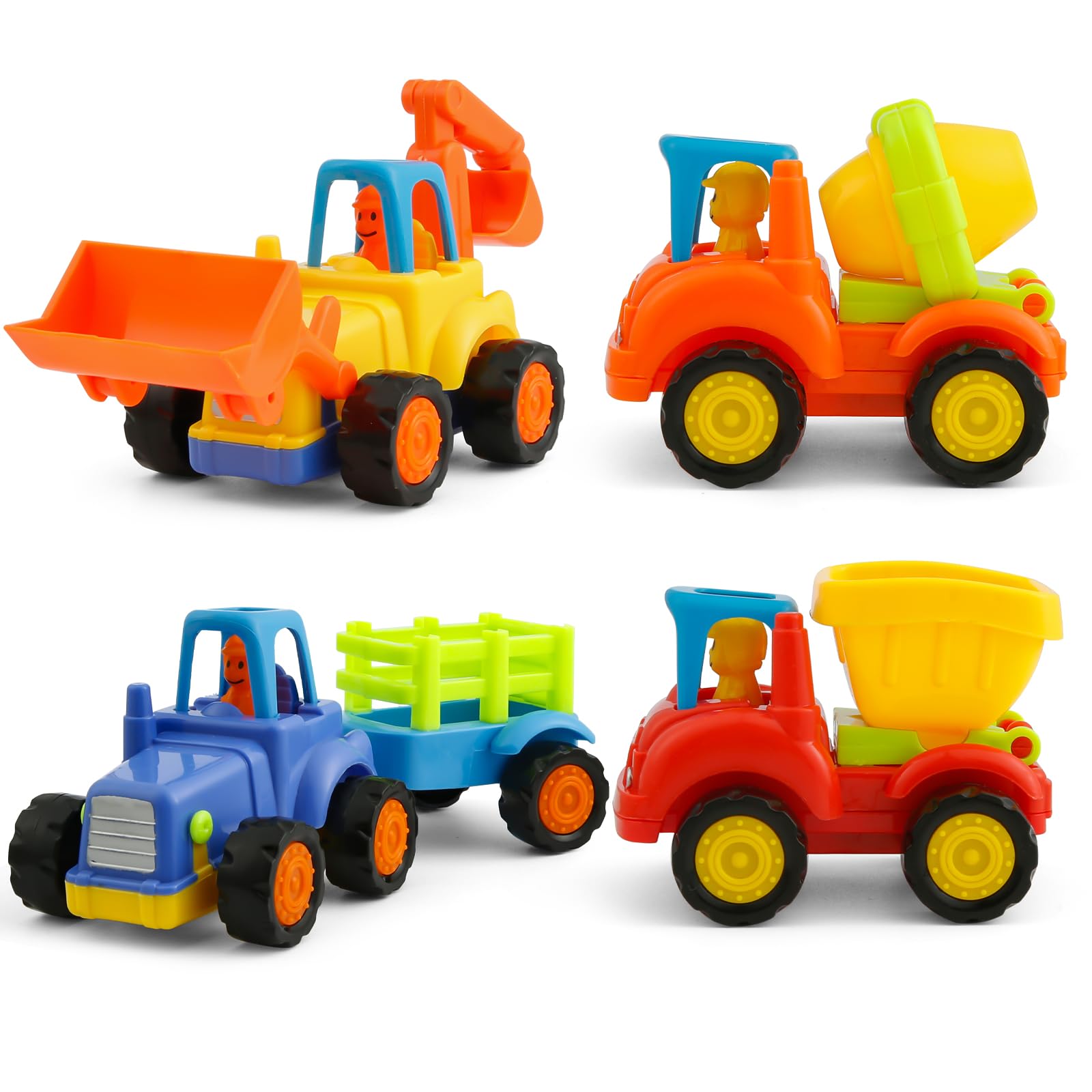 Banaone Coches y Camión de Juguete, 4 Pack Mini Coches Vehículos de Construcción, Juguetes de Excavadora para Coche, Mini Excavadora de Juguete para Niños, Niños 1 2 3 4 Años (C)