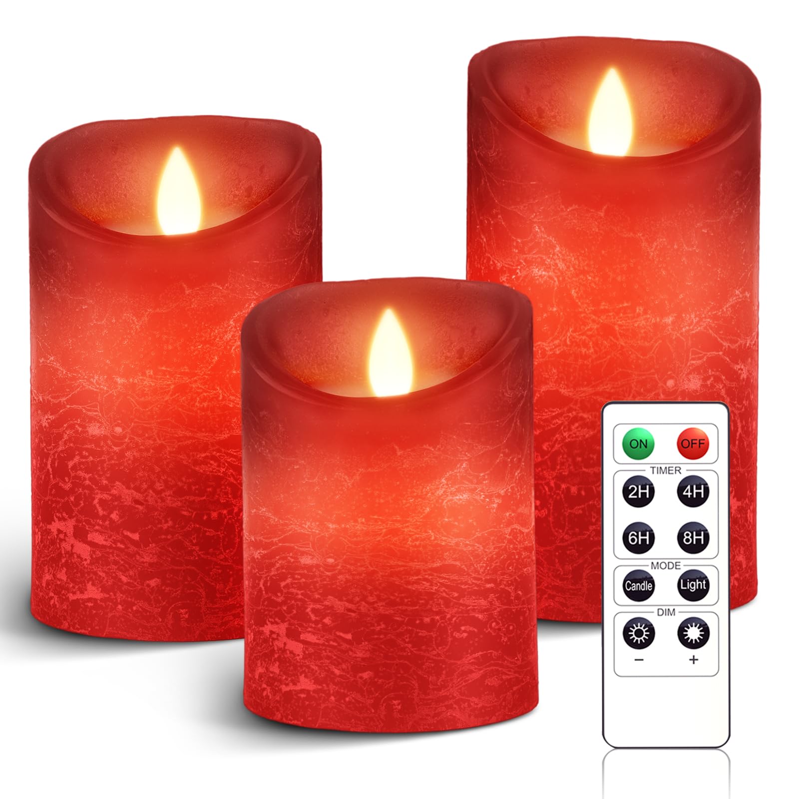 AnnSpa 3 Set Velas de LED sin Pilares de pilas Llama con Control Remoto, Rojo de Cera Real Parpadeo Mecha móvil Parpadeo Ámbar Luz amarilla Velas, Cera Sin Perfume para Regalo y decoración