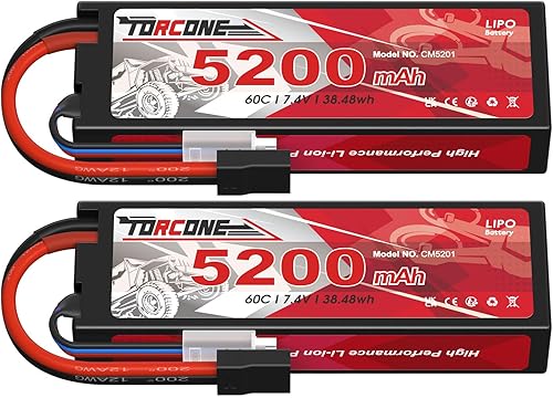 TORCONE Batería Lipo de 7.4V 2S 60C 5200mAh Lipos Estuche rígido con enchufe Traxas para coches TR RC camiones 18 110 RC Vehículos (2 paquetes)