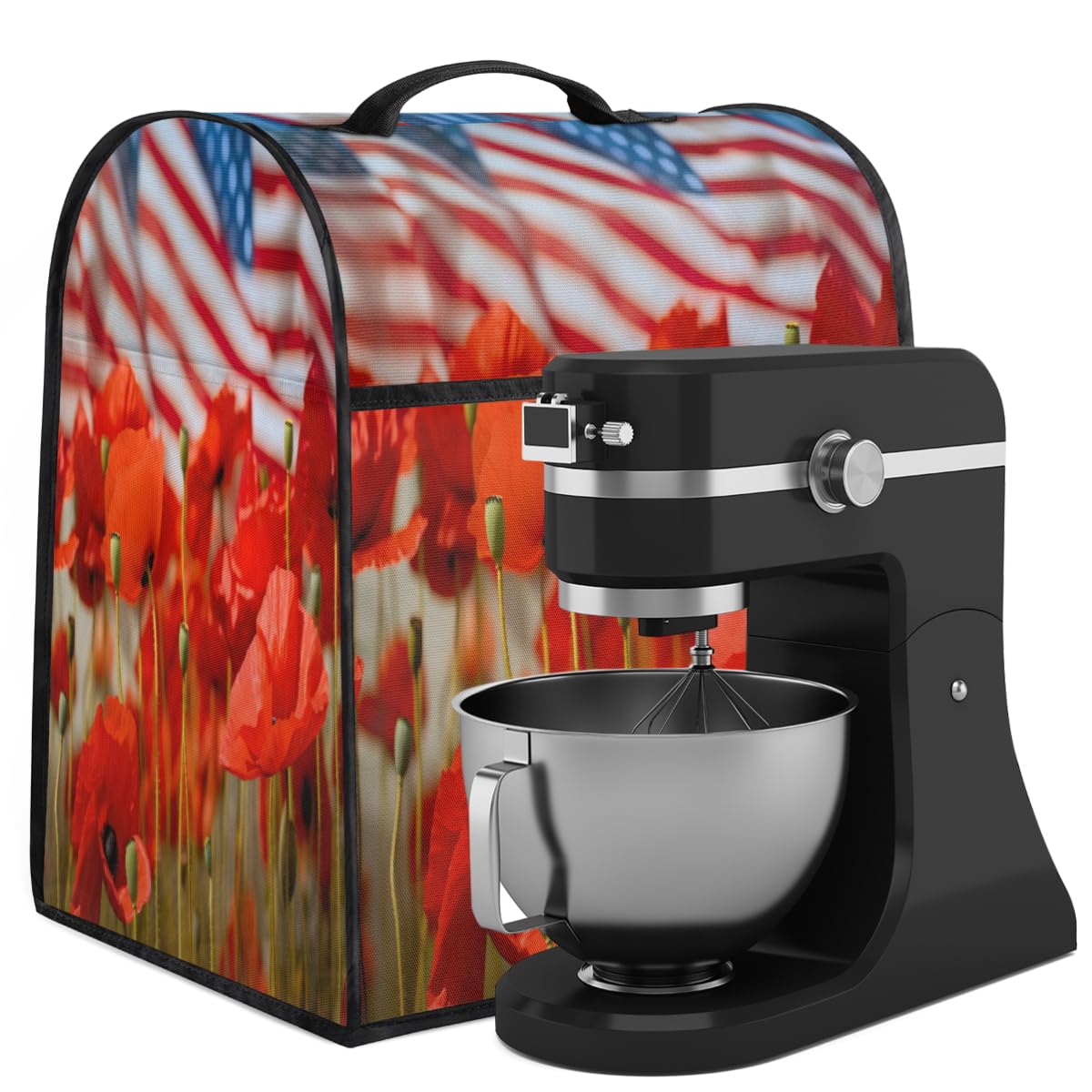 Coffee Maker Cover America Poppy Floral Kitchen Appliance Covers Small Appliance Covers Blender Cover Juicer Cover Dust Covers for Kitchen Appliances with Top Handle and Pockets,Washable,C798