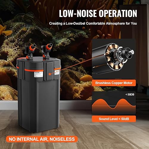 Miniatura 3 de VEVOR Filtro de acuario de 396 GPH, filtro de recipiente de 5 etapas de 125-200 galones, filtro interno ultra silencioso para acuario con protección