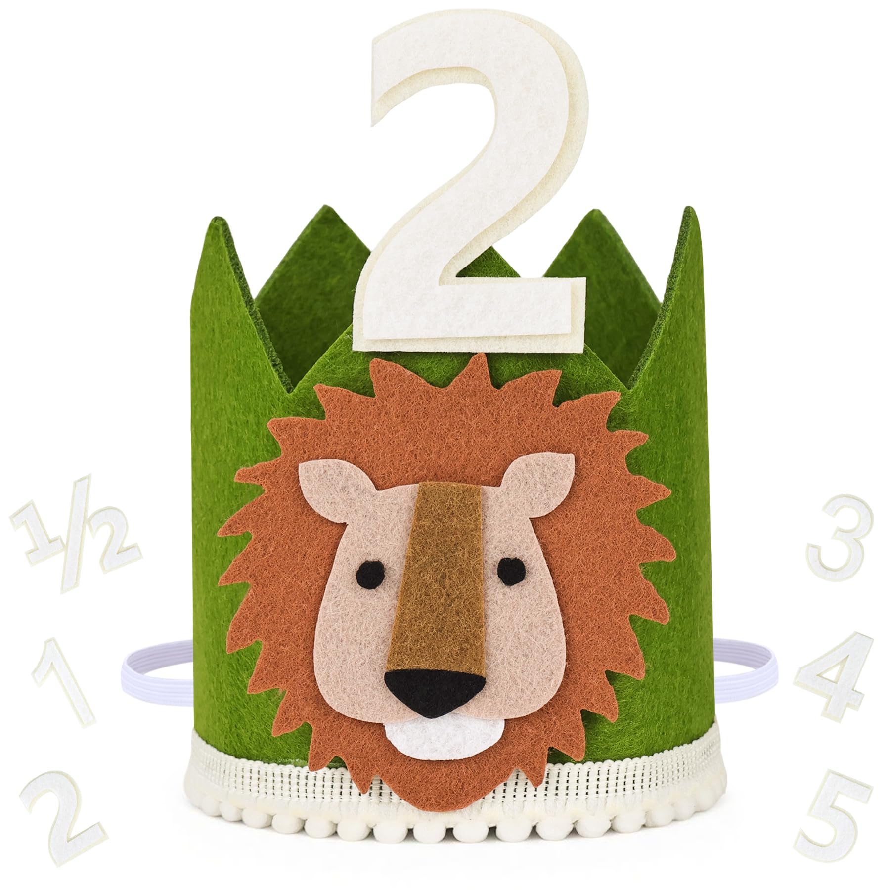 INFANZIA Birthday Crown with Interchangeable Numbers from 1/2 to 5, 1st Birthday Crown Baby, Kids Party Headwear, Boys Gifts for Party, Green