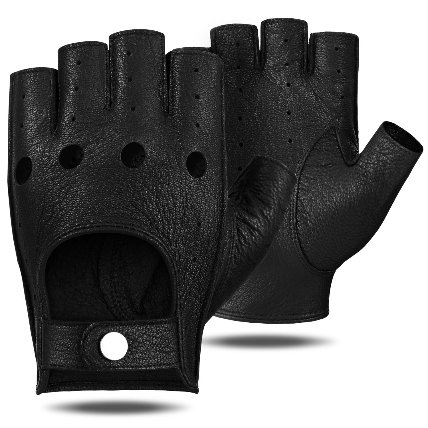 GSG SINCE 1998 Guanti Pelle Uomo Mezze Dita – Guanti da Guida Fingerless, Senza Fodera in Pelle Nero M