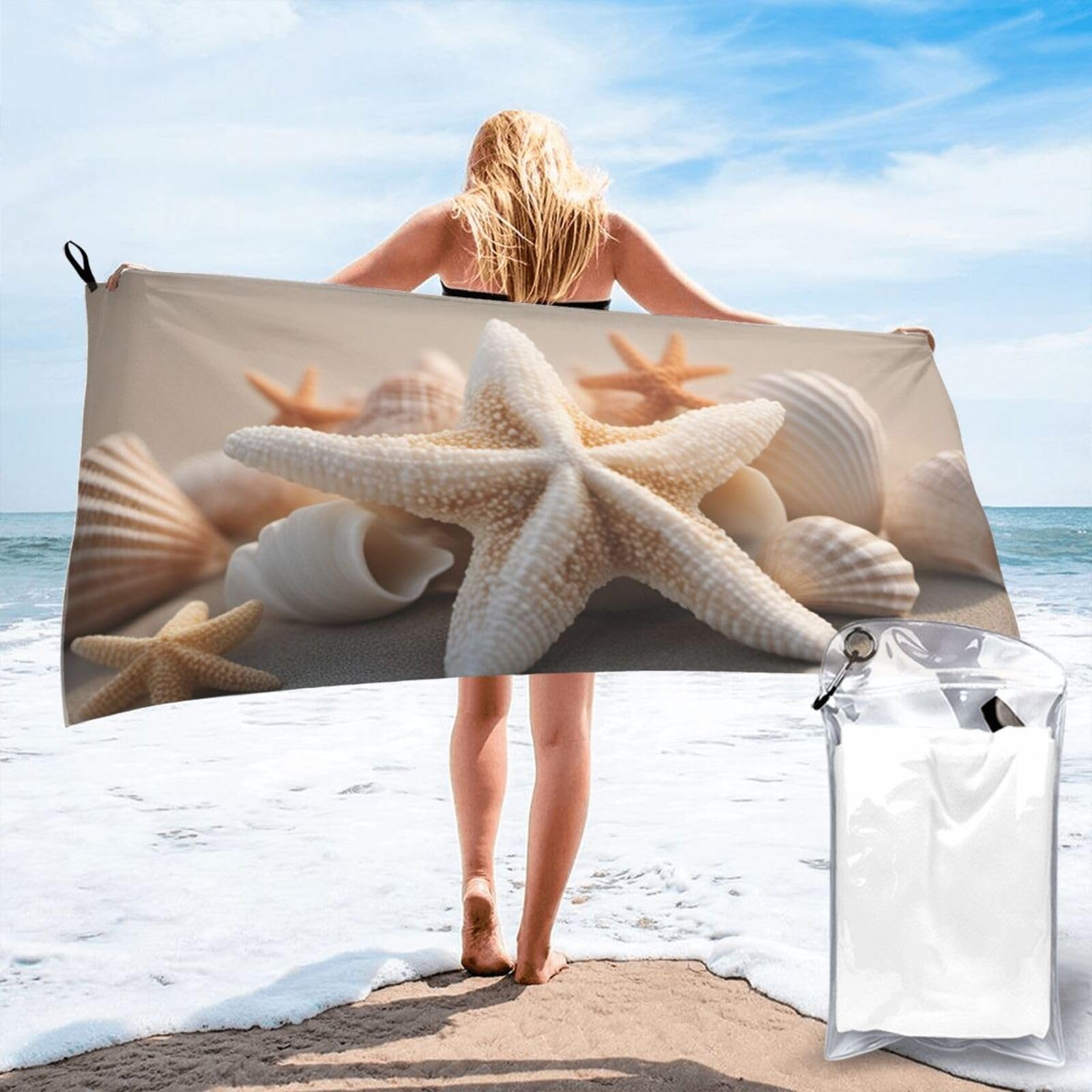 pojknbv Seashell Starfish Print Travel Gym Towel For Beach Camping Hiking Yoga Lightweight Reusable Versatility