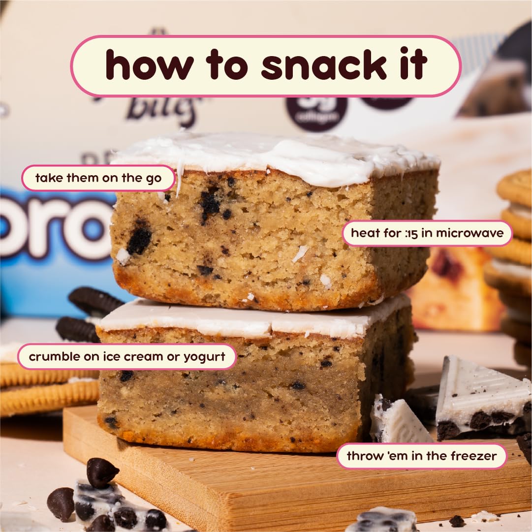 Prime Bites High Protein Brownie (12 Per Box, Cookies & Cream Blondie) - 19g of Protein, 5g of Collagen, Gluten Free, Low Sugar Treat, Delicious Protein Snack