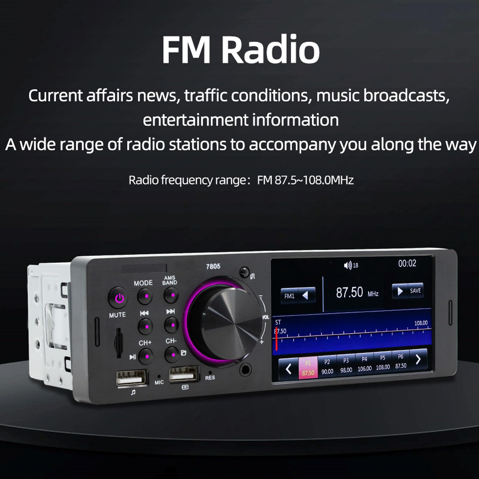 Sxhlseller Samochodowy Zestaw Stereo o Przekątnej 1 DIN z 4-calowym Ekranem HD, Bezprzewodowe Radio Samochodowe Bluetooth, Kamera Cofania, Radio z Pojedynczym DIN, Pilot na Kierownicy do
