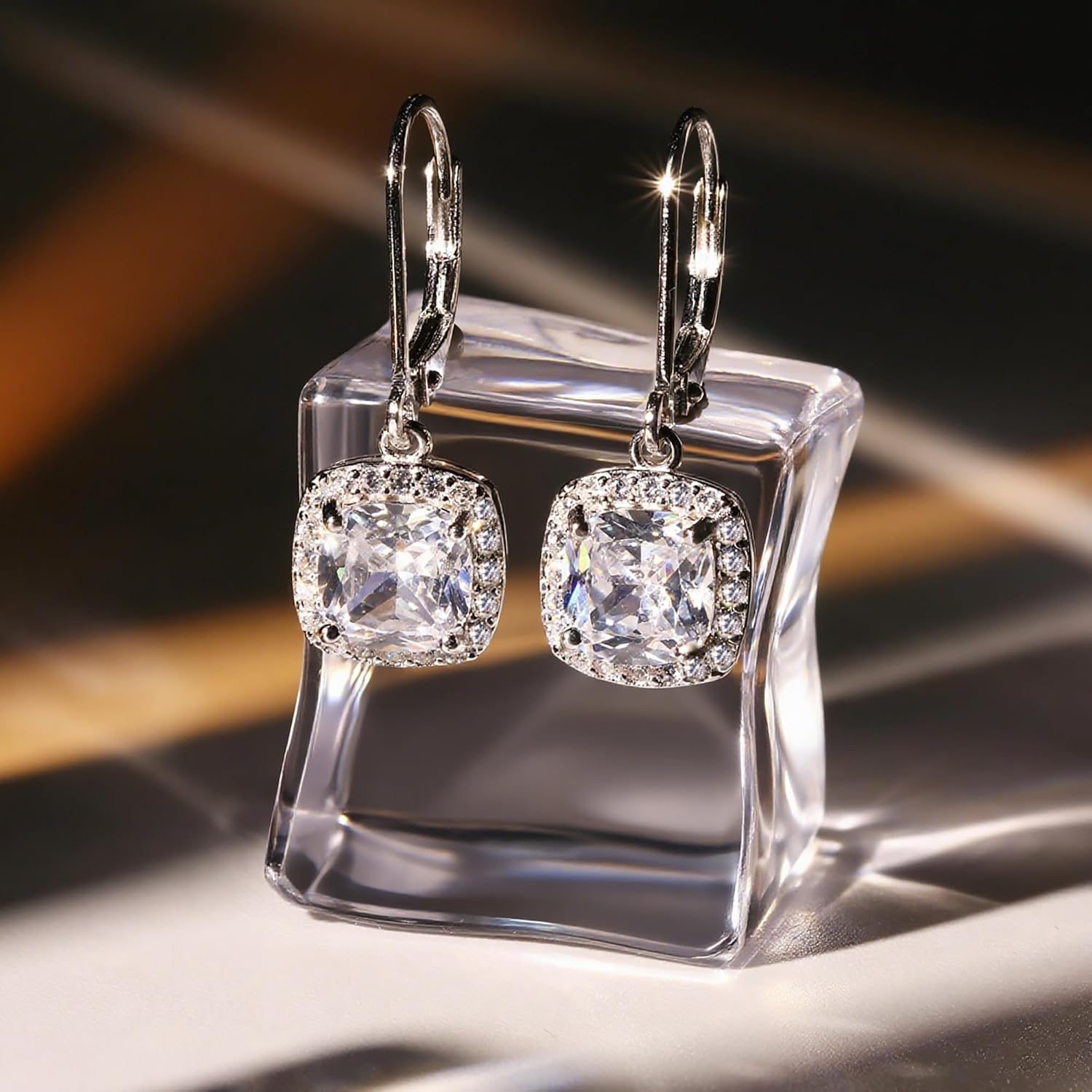 MILACOLATO Solid 925 Sterling Silver Leverback Earrings 18K White Gold Plated Hypoallergenic Dangle Drop Square Heart Round Cubic Zirconia Earrings for Women - Image 5