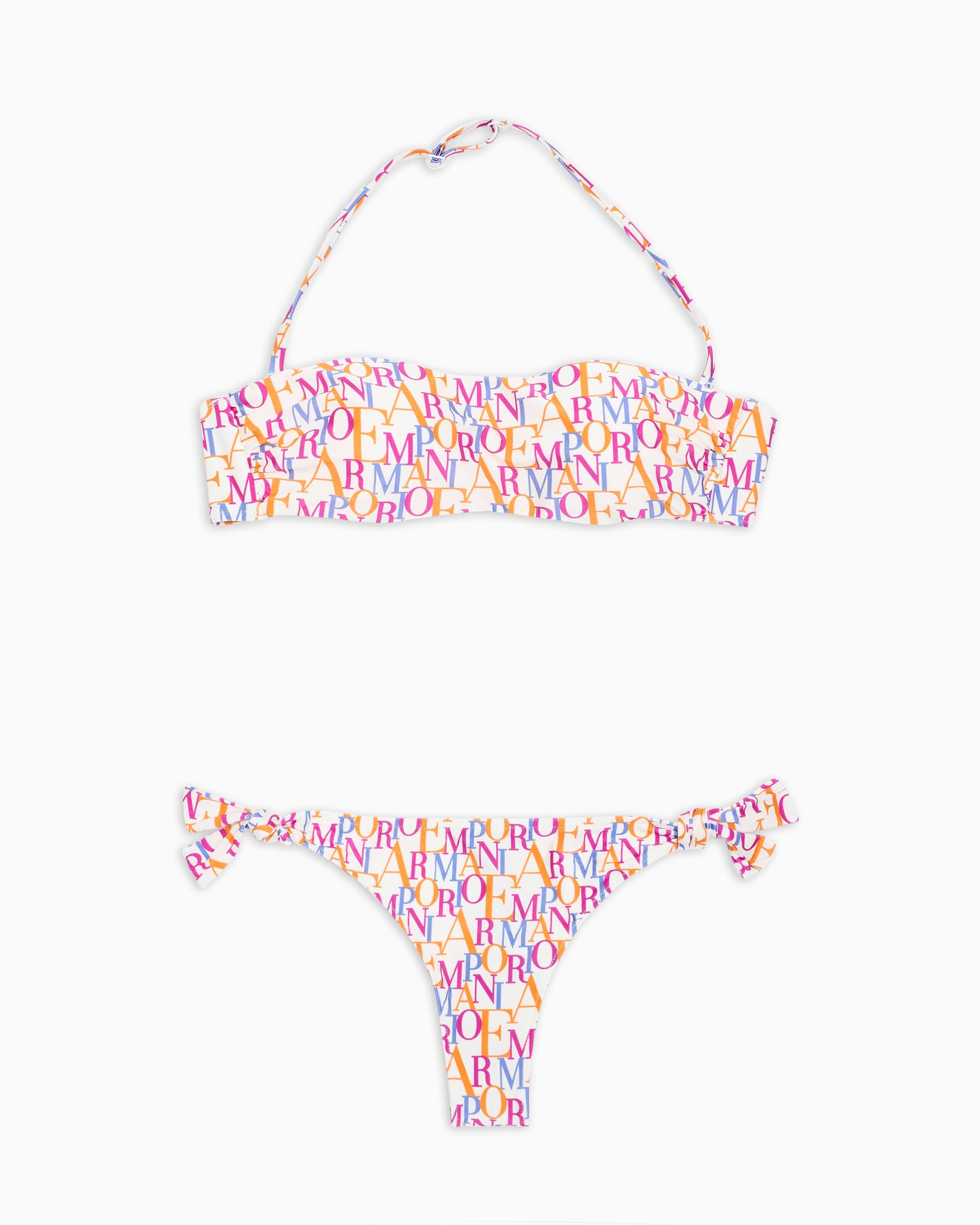 EMPORIO ARMANI Damen Bandeau Bikini-Set, Bianco/Logo Multicol, XS