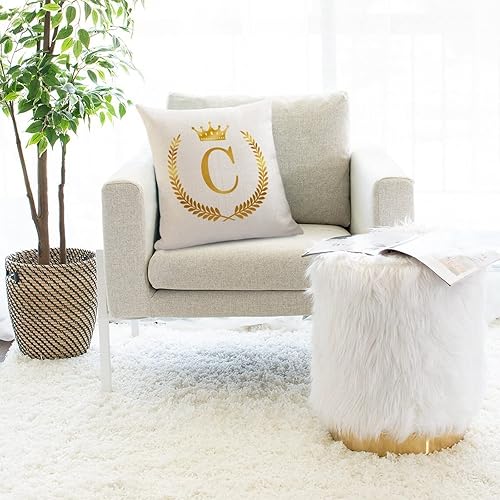 Miniatura 10 de Funda de cojín con monograma de letra M, iniciales de monograma, funda de almohada con corona de letra dorada con cremallera oculta, funda de