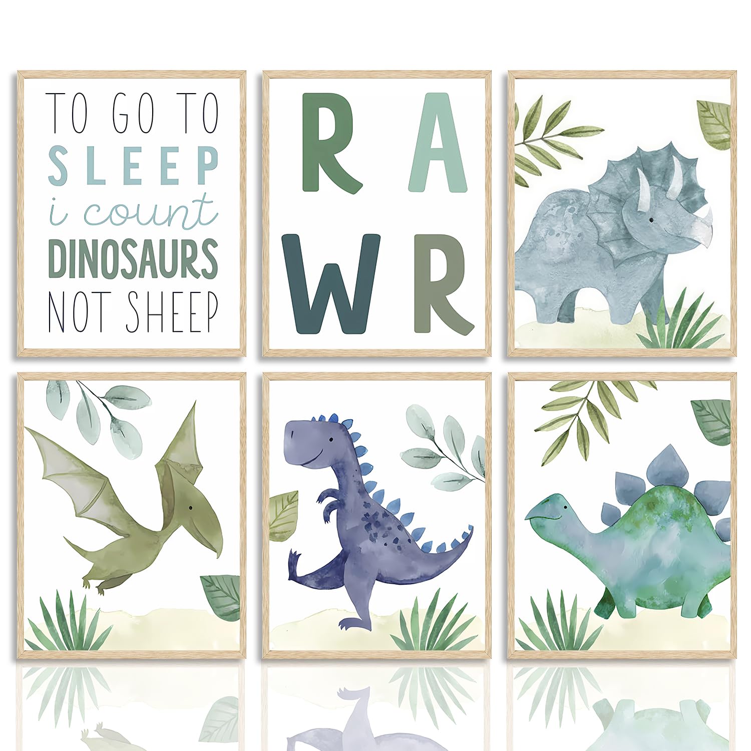 Dazzlewall Abstract Dinosaur Wall Decor Poster Cartoon Watercolor Wall Poster for Kids Boys Room Decor 8x10 in Unframed Set of 6