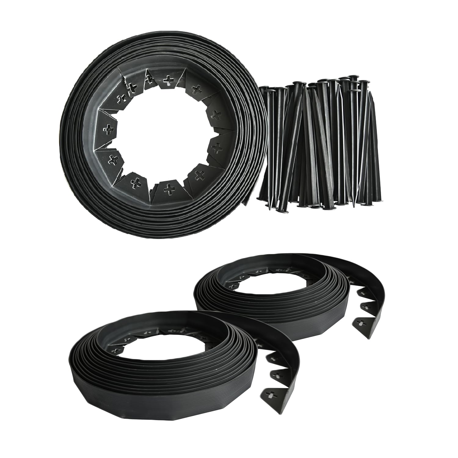 KCT Black 20 Metre Flexible Plastic Lawn Edging Garden Grass Border with 80 Ground Securing Pegs - 3.7cm High Pathway Edge