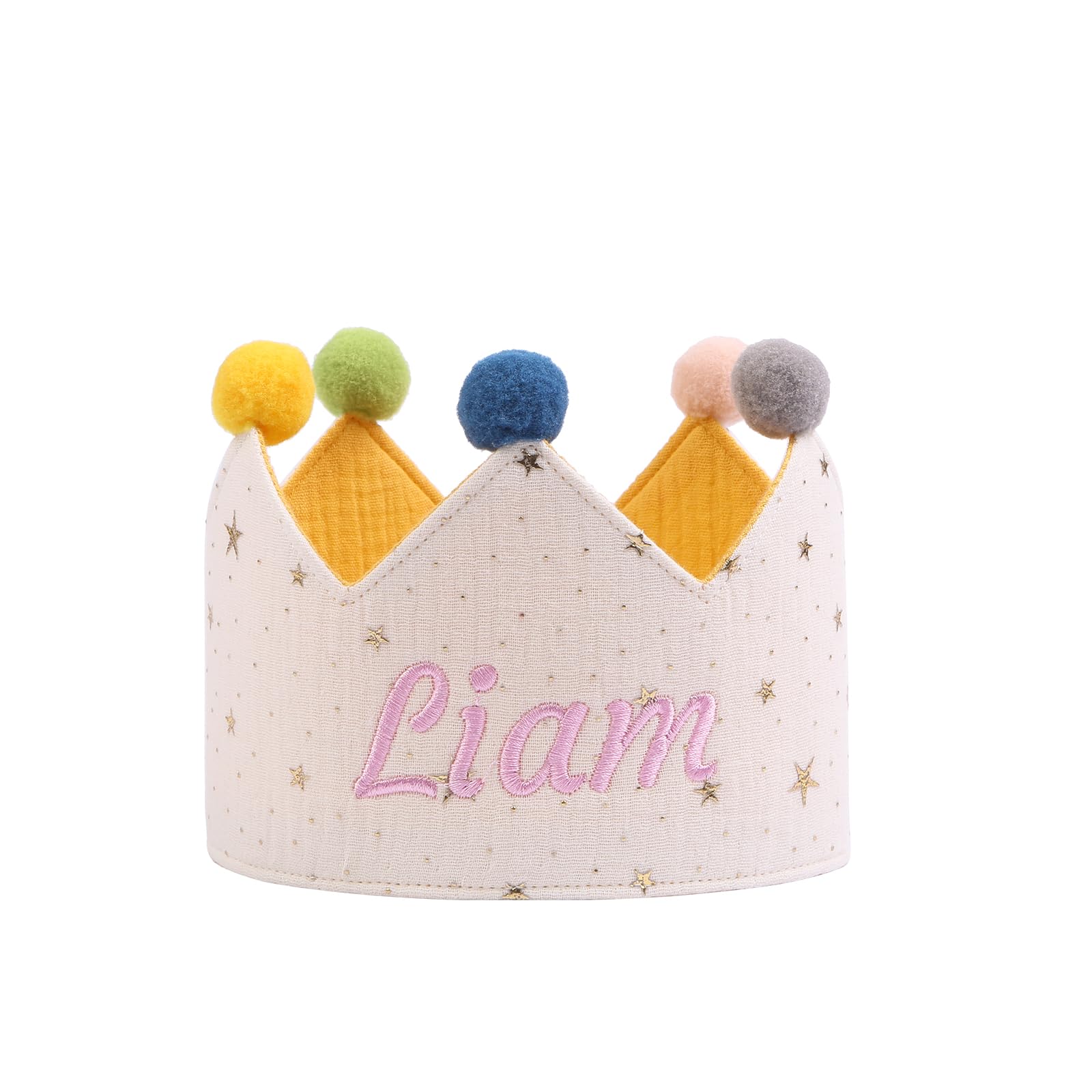 LoLaTide Birthday Crown Personalised with Name, Boys and Girls Birthday Crowns with 0-9 Number Buttons, Reusable Party Decorations (Beige)
