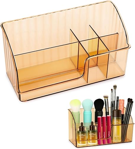 Organizador de brochas de maquillaje, organizador de brochas de maquillaje acrílico con ranuras extraíbles, adecuado para cosméticos y suministros