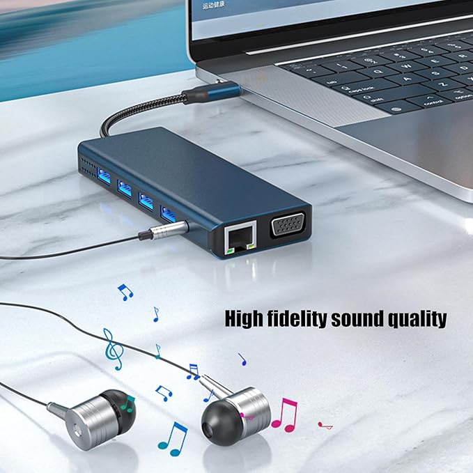 Docking Station USB C 12 en 1 Doble Monitor Hub Multipuerto miniatura 5