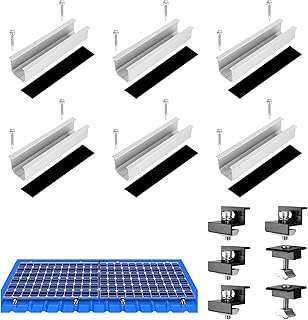 Kit de soporte para módulo solar de 12 cm y accesorios, color negro, anodizado de 30 a 35 mm, ajustable, soporte para módulos solares, soporte para panel solar, montaje en techo plano, juego de