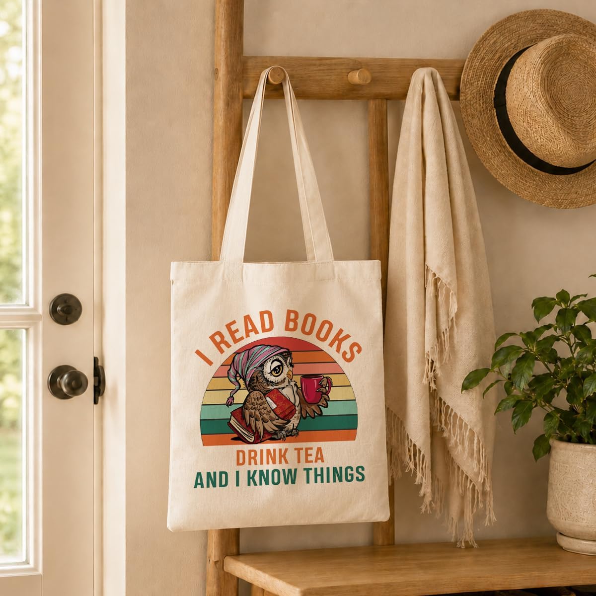 Reusable Canvas Grocery Bags, I Read Books Drink Tea And I Know Things, Funny Reusable Grocery Tote Bag, Aesthetic Bags, Canvas Tote Bag Gifts for Women Teacher image 5