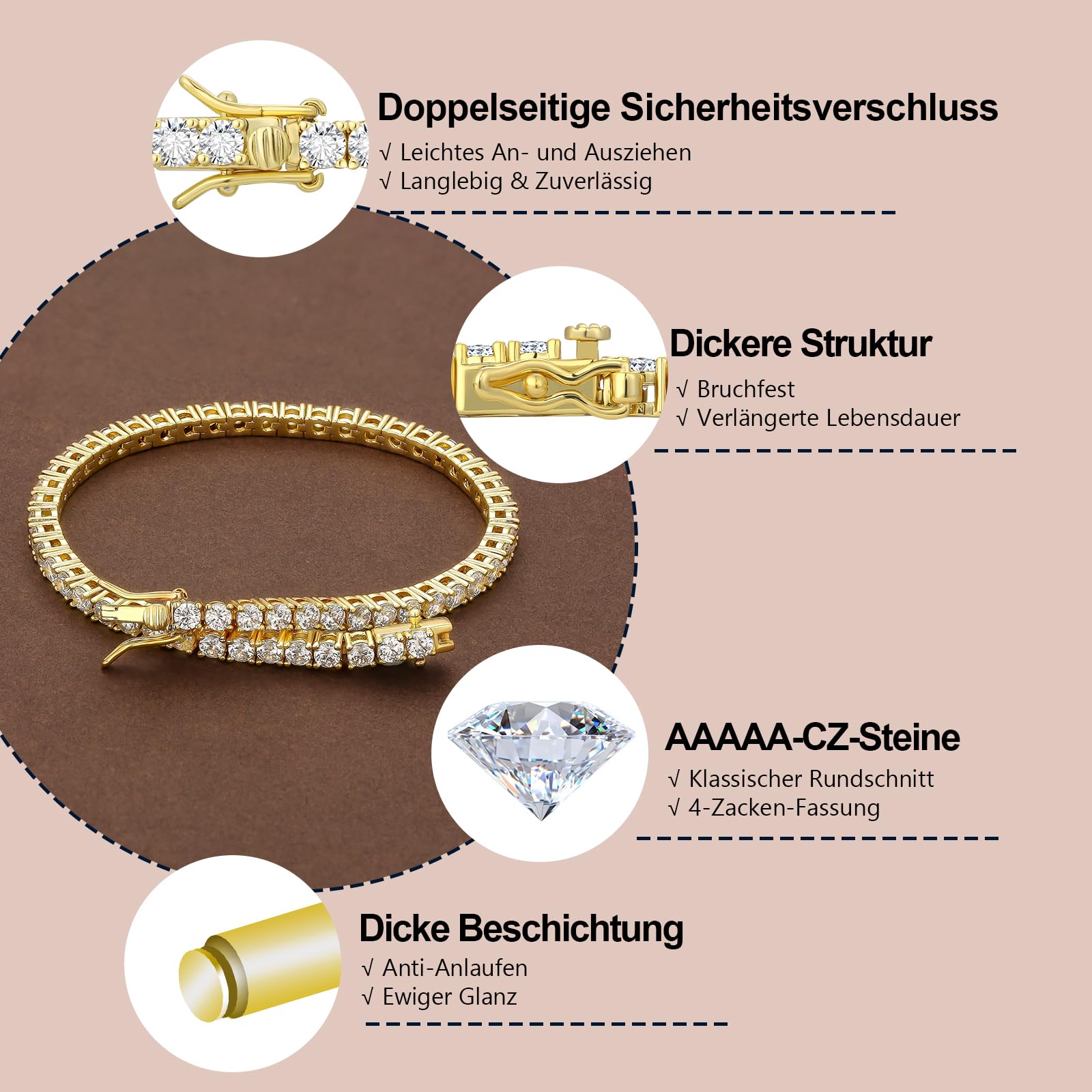 KRKC Tennisarmband für Damen in Silber, Wahlweise 5 mm Breite, 19 cm Länge | Mit funkelnden 5A Zirkonia-Steinen, Geschenk für Weihnachten & Valentinstag für Sie, Frauen, Alltag & Business
