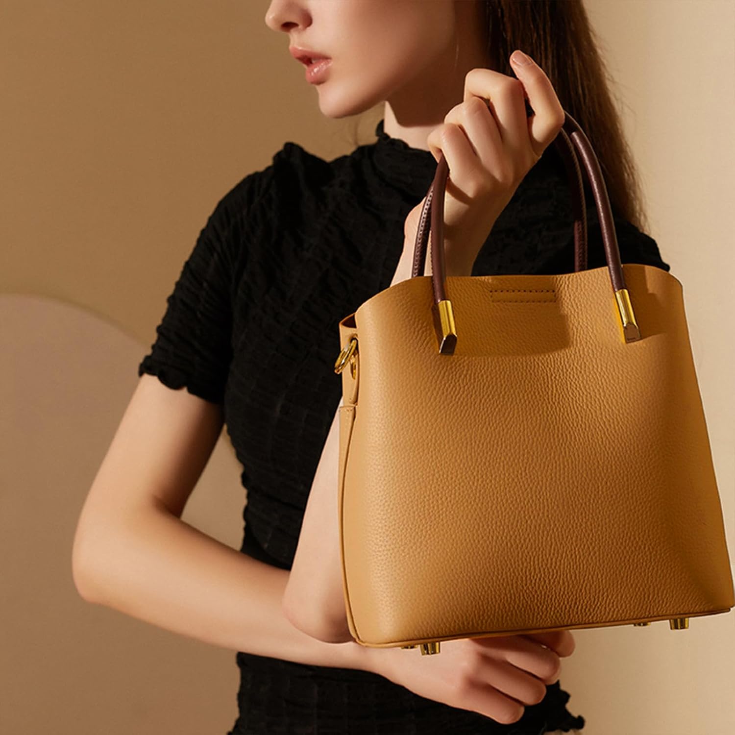 MFFOR Genuine Leather Crossbody Purses and Handbags for Women, Tote Shoulder Purse Bucket Handbag, Top Handle Satchel | Bucket Bag, Adjustable Strap, Durable Hardware, Designer Handbag, Multi-pocket, Sleek Design