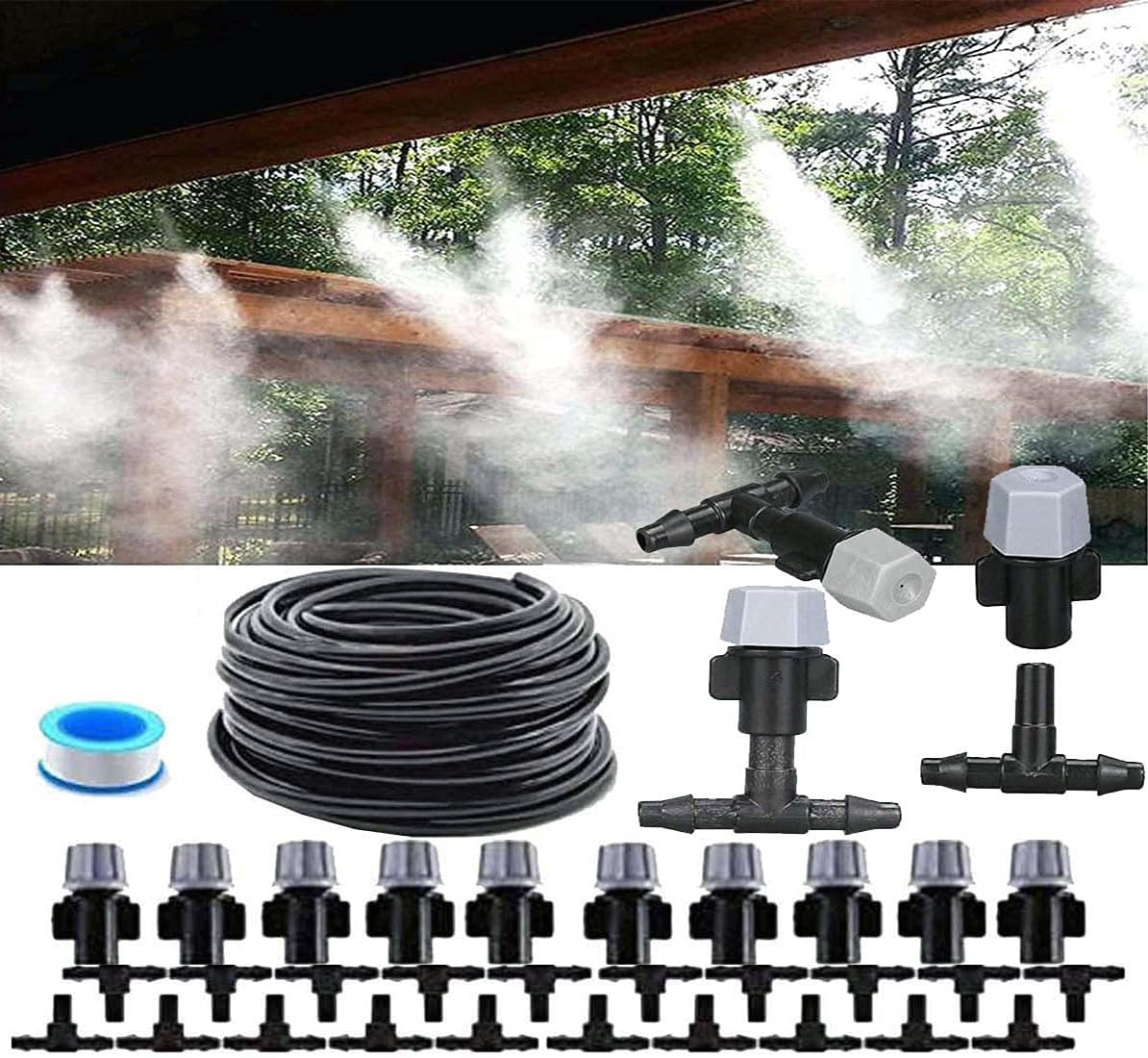 DIY Crafts 20 Point, Garden Misting System Kit – Patio Cooling Spray Misters with Mist Nozzles & 4/7 Distribution Tubing for Outdoor Garden, Greenhouse, Lawn & Plant Watering (1, Pcs, Set, 20 Head)