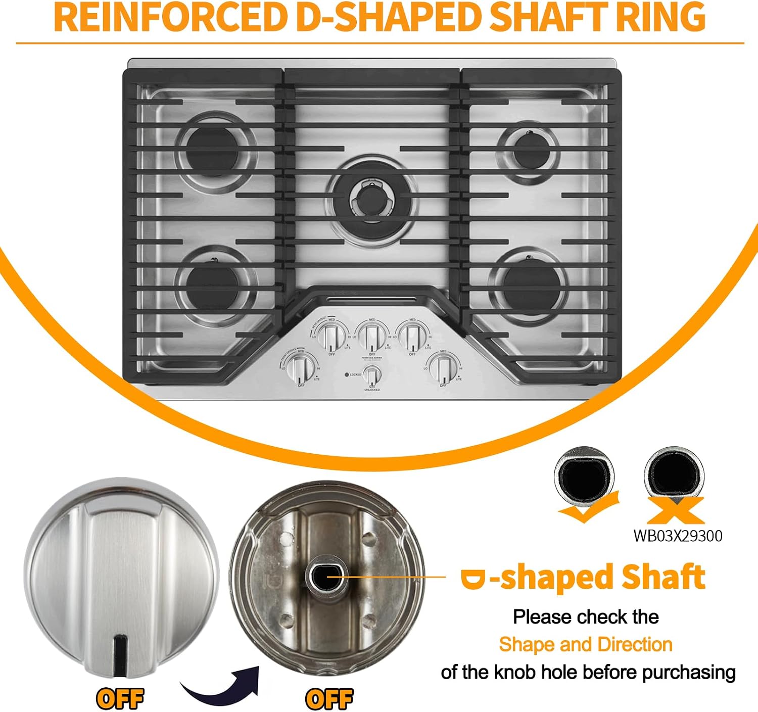 atgestore Upgraded WB03X29354 Stainless Steel Stove Knob Replacement for GE Stove Parts 191d9233 Range Knob GE Profile Knobs PGP9030SL1SS PGP7030SL1SS Cooktop Burner Control Knob D-Shaped