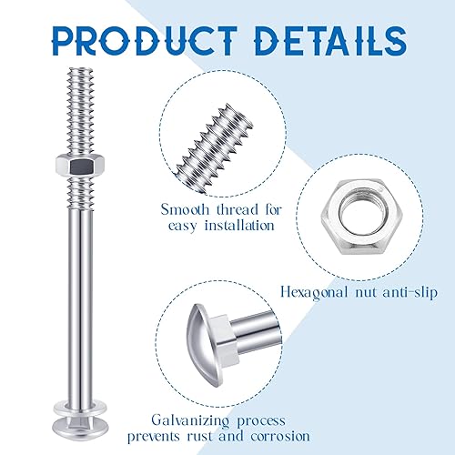 Miniatura 59 de Zonon Juego de 12 pernos de carro galvanizados de 3/8 x 6 pulgadas, color negro, incluye arandelas resistentes a la corrosión y tuercas