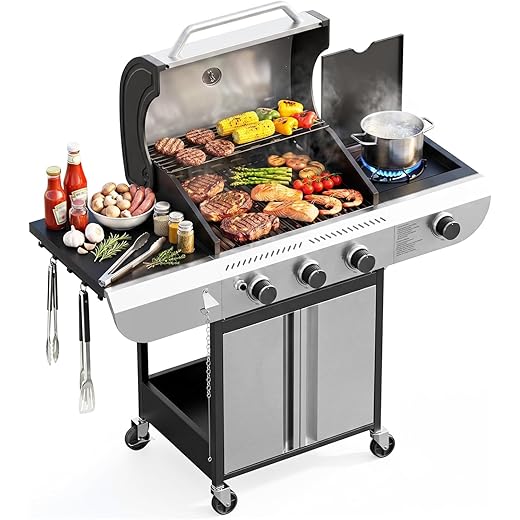 3-Burner Propane Gas Grill w/Side Burner (34K BTU) - $299.99