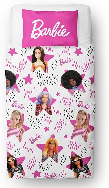Barbie Official Single Childs Duvet Cover Set |Stars Design Reversible 2 Sided Bedding Including Matching Pillow Case | Character World Brands Single Bed Set