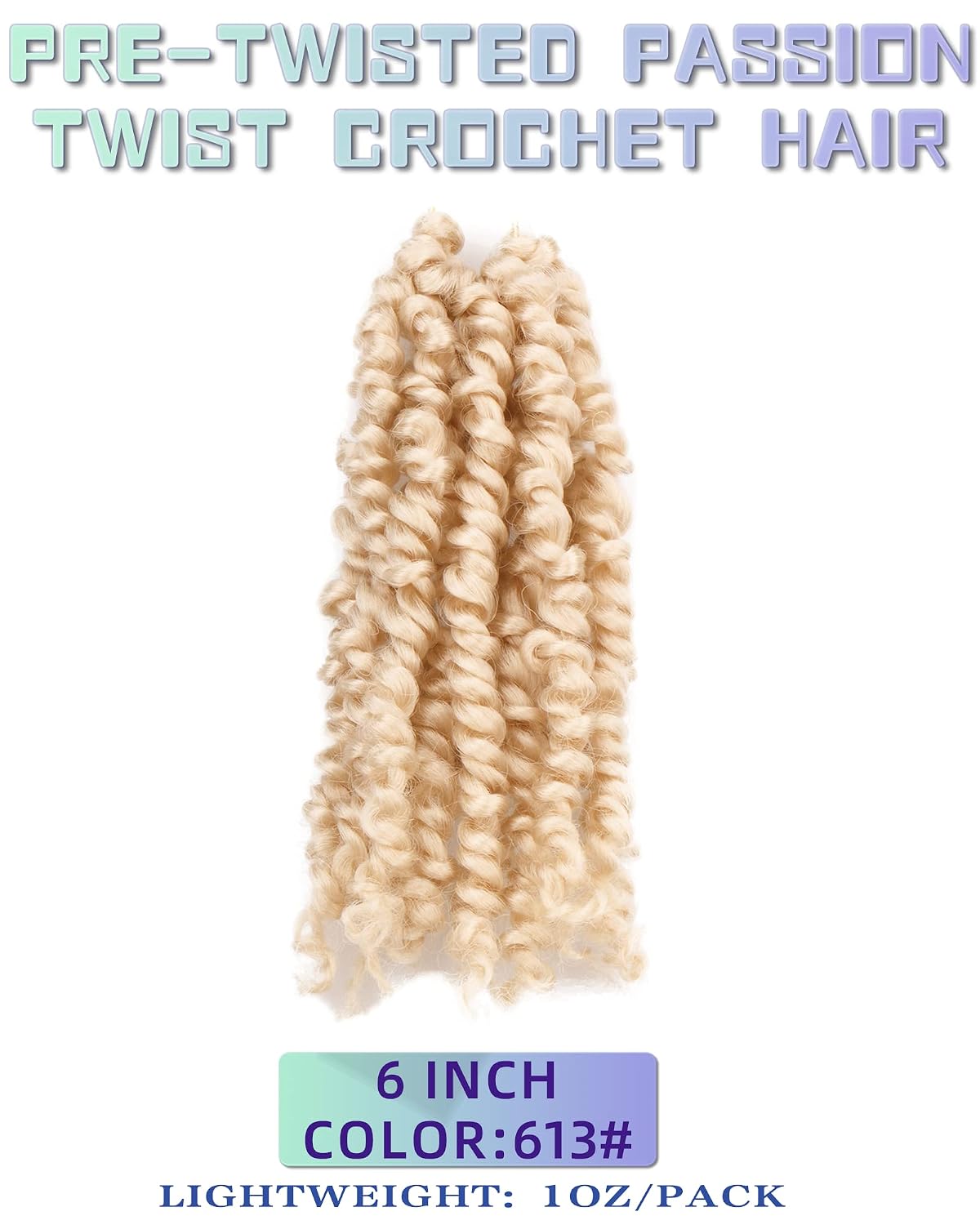 6 Inches 8 Packs Super Short Passion Twist Crochet Hair for Black Women and Kids-Blonde Off-white Pre Looped Pretwisted Hair Extension Braided by Synthetic Kinky Twist Bohemian Curls(6"-8 Packs,613#)