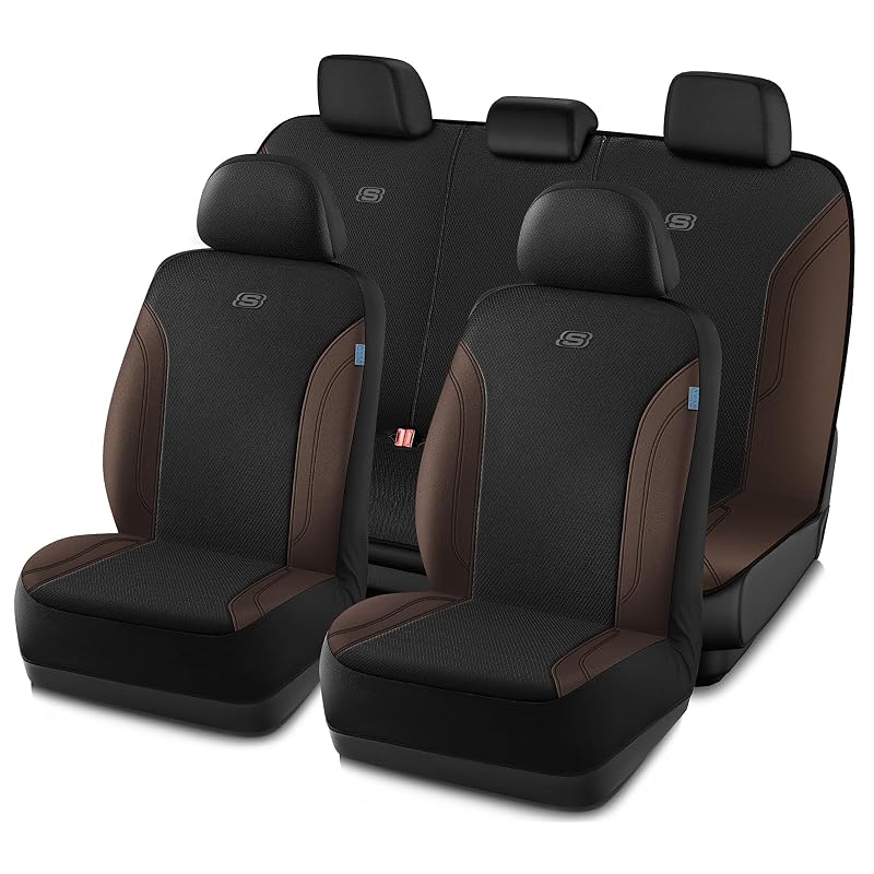 Capa para Banco Automotivo Skechers Work em Couro e Mesh, Conjunto Completo Dianteiro Preto e Marrom