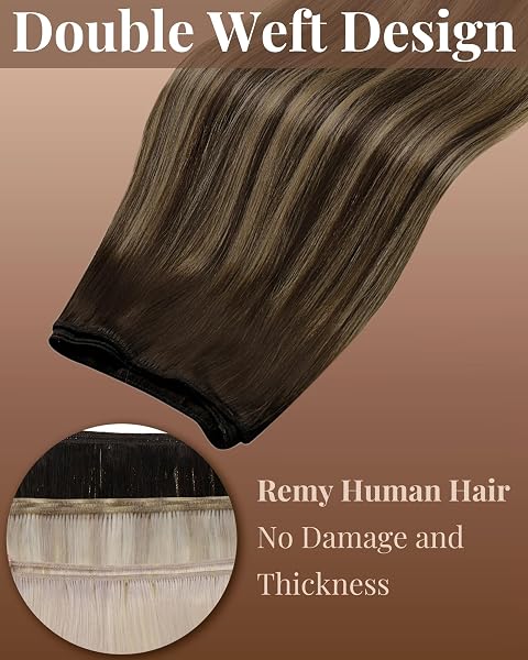 Hetto Weft Hair Extensions Real Human Hair Balayage Dark Brown Mix Honey Blonde 20 Inch 100g - Full Head Sew in Human Hair Wefts, Salon Weave Hair Extensions for Daily Use #4/27/4 - 2