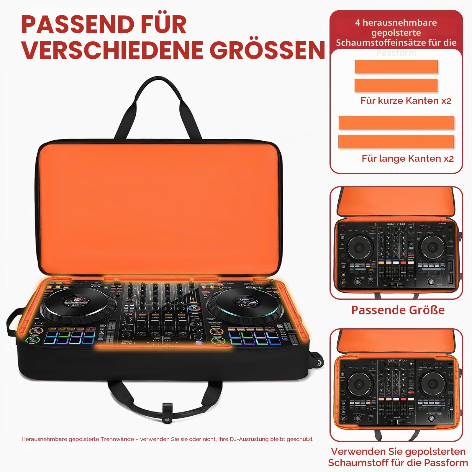BOSSTIN DJ-Controller-Tasche mit Rädern, kompatibel mit DDJ FLX10 /1000 /FLX6 /REV7 /REV5, Rolling DJ Koffer für Ausrüstung, gepolsterter großer DJ-Rucksack mit Multi-Tasche für Laptop-Zubehör