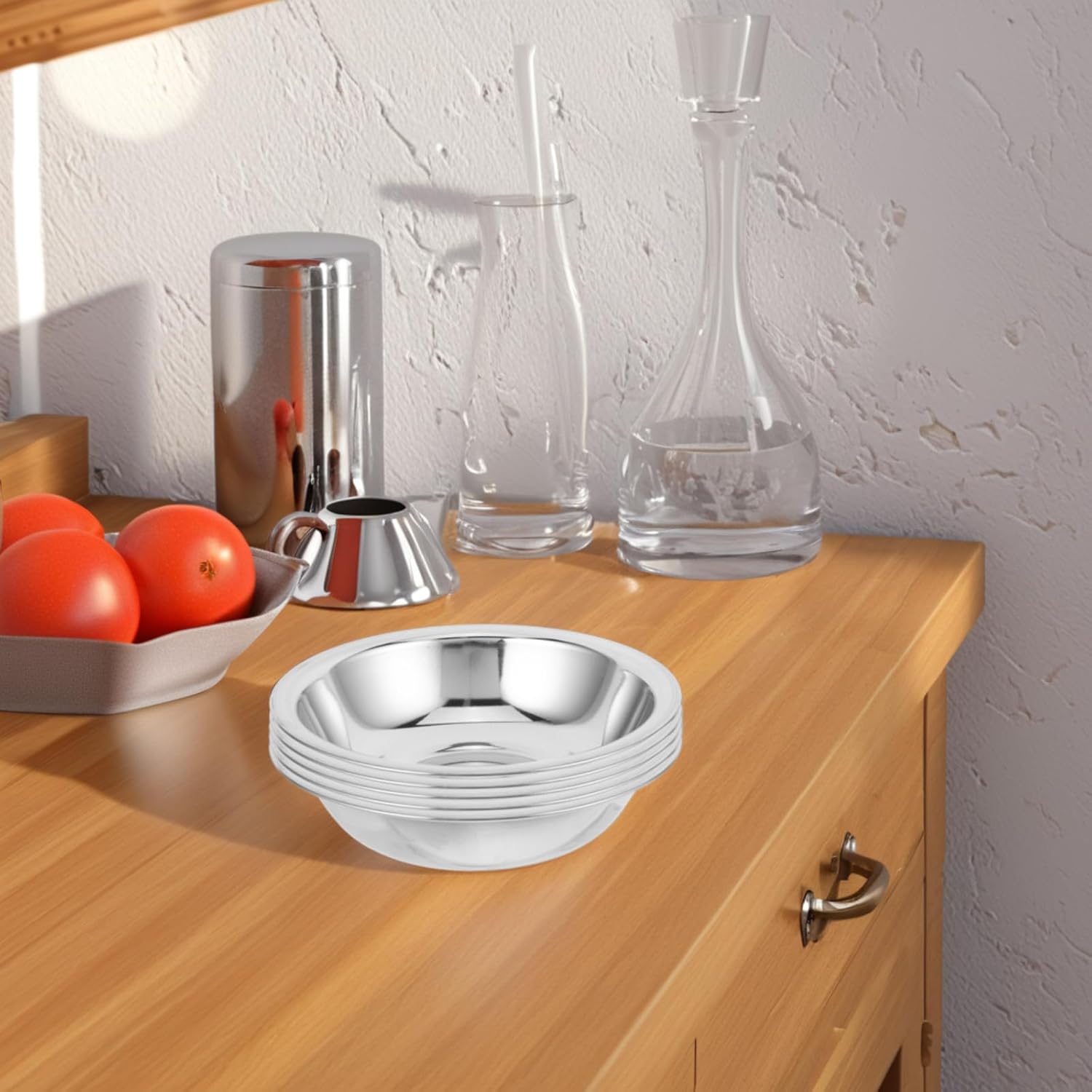 6pcs 16cm Stainless Steel Mixing Bowls Set Deep Non-magnetic Salad Soup Prep Bowls for Kitchen Cooking and Meal Preparation