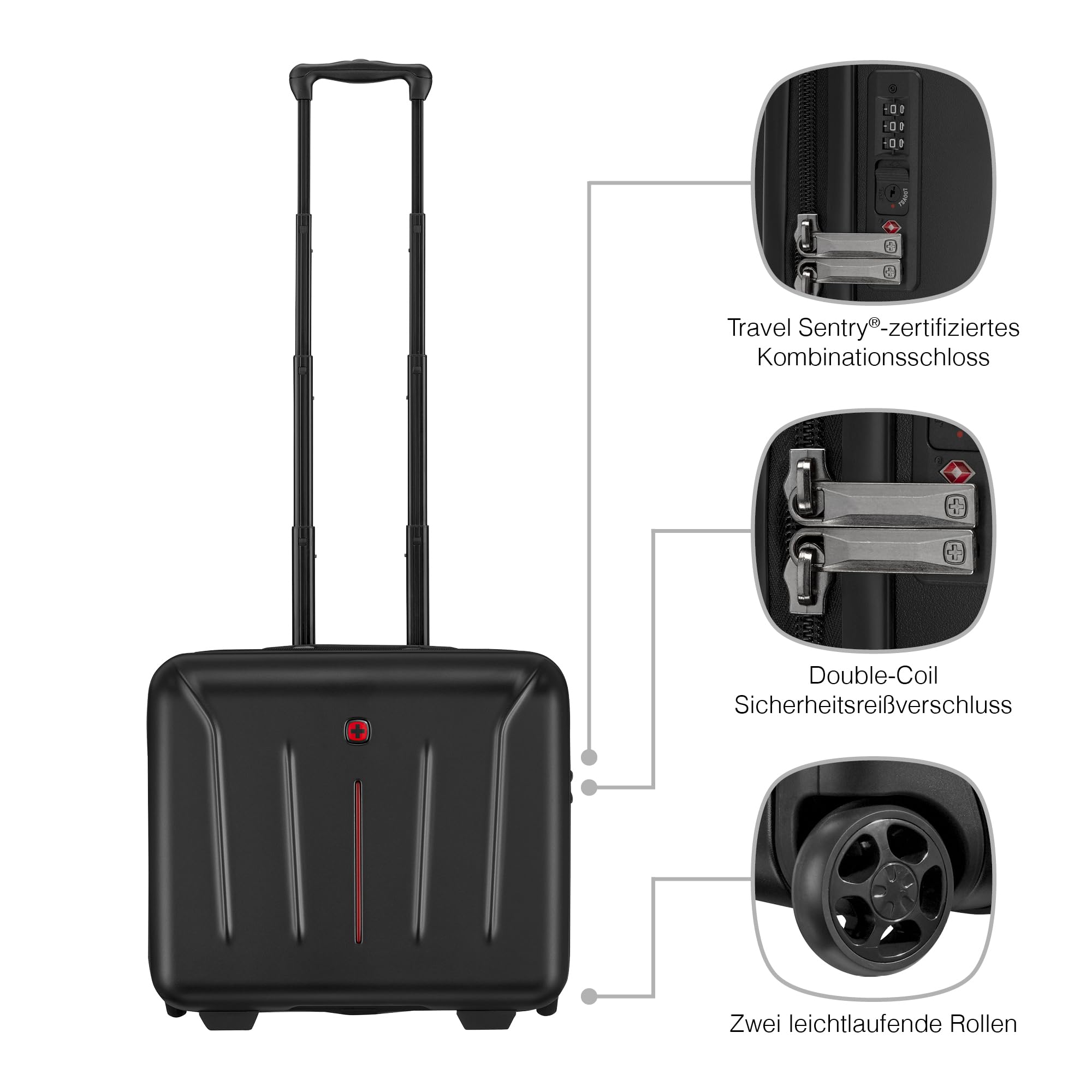 WENGER Amplix Wheeled Case, Laptop-Tasche zum Rollen, Aktenkoffer, Notebook bis 15,6 Zoll, Tablet bis 11 Zoll, 25 l, Damen/Herren, Schwarz, 653893