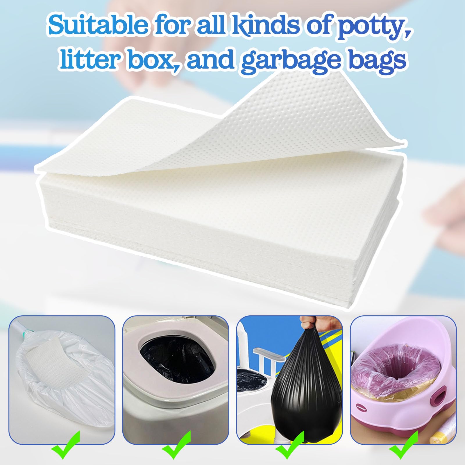 50 PCS Alfombrillas Superabsorbentes para Inodoro 25 x 13 cm, Alfombrillas Desechables Portátiles para Mesitas de Noche, Neceseres y Cuñas, Ajuste Universal para Cuidados del Enfermo o Viaje