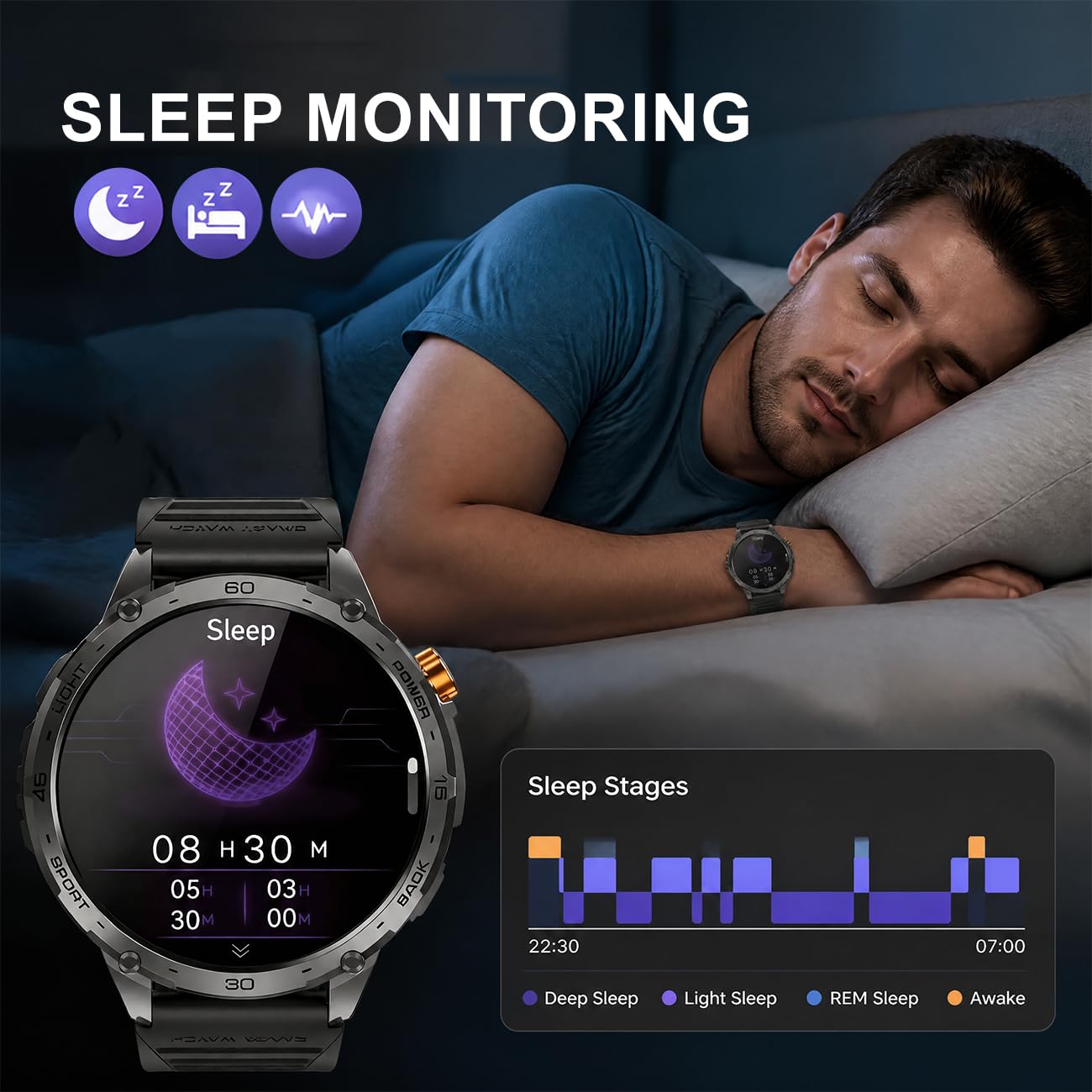 Orologio Smartwatch Uomo, Orologio Sportivo Uomo Multilingue E Sportivo Con Diverse Modalità E Torcia Smart Watch for Men Per Sport, Spostamenti, Riunioni E Relax Black,2 * 0.5 in