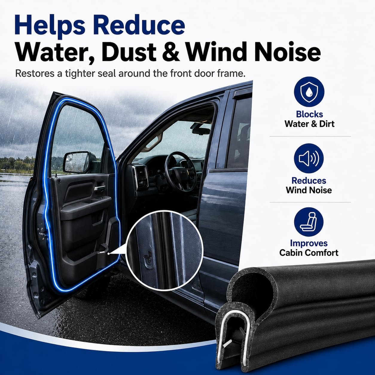 Front Door Weatherstrip Seal for 1999-2007 Chevy Silverado & GMC Sierra, Tahoe, Suburban, Avalanche, Yukon & Escalade, Rubber Door Weather Stripping Replacement, Replaces 15244250 15063155, 2 Pack