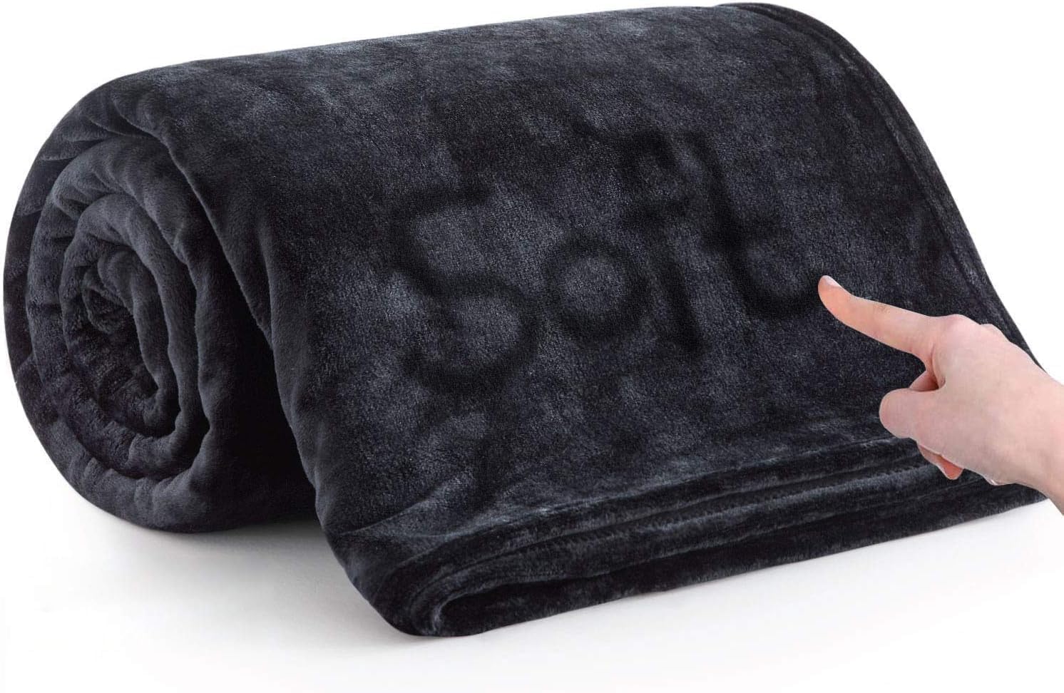 MOONLIGHT20015 Fleece Blanket for Bed - Soft Cosy Fluffy Throw Blankets Queen Size, 400 GSM Silk Touch Warm Large Throws for Audlts, Black, 200x240 Cm