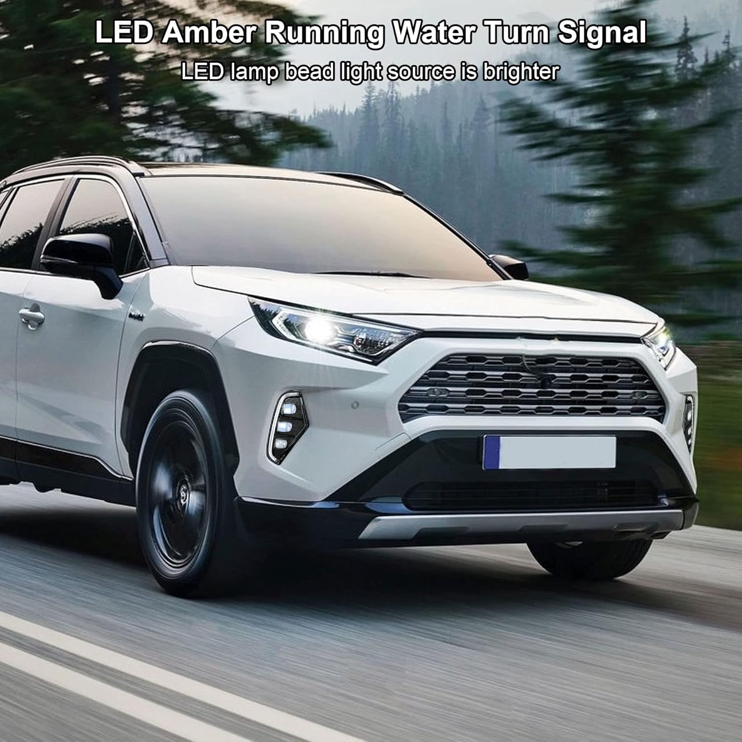 LED Daytime Running Lights Fit for Toyota RAV4 2019 2020 2021 2022 2023 2024 2025 DRL Fog Lights Rav4 Fog Lights Assembly Replace Amber Turn Signal Lamps 3 Eyes RAV4 DRL Daylights with Bezel 2pieces