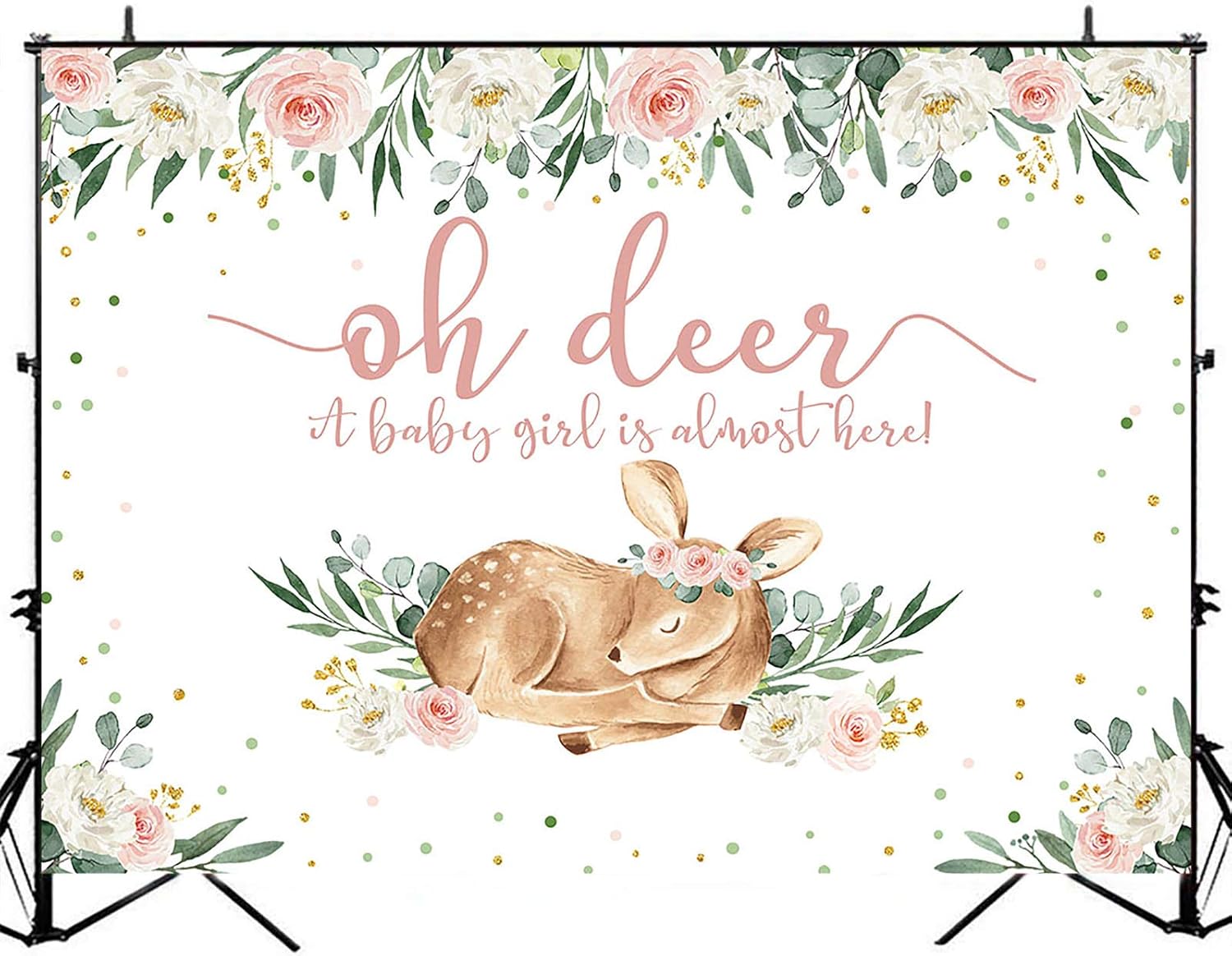 Avezano Woodland Baby Shower Backdrop Girl Deer Baby Shower Photo Background Greenery Fawn 10 x 8