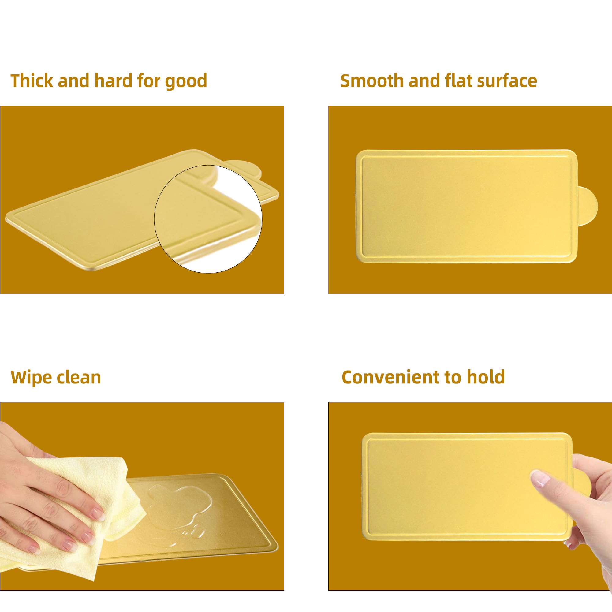 YEUIKERR 300 Pcs Gold Rectangular Mini Cake Boards - 4x2.36 Inch Disposable Dessert Bases - View #6
