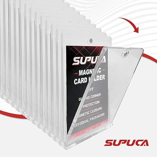 Miniatura 7 de Paquete de 50 portatarjetas magnético de 35 puntos, protectores de tarjetas comerciales con un solo toque, para tarjetas de béisbol, tarjetas